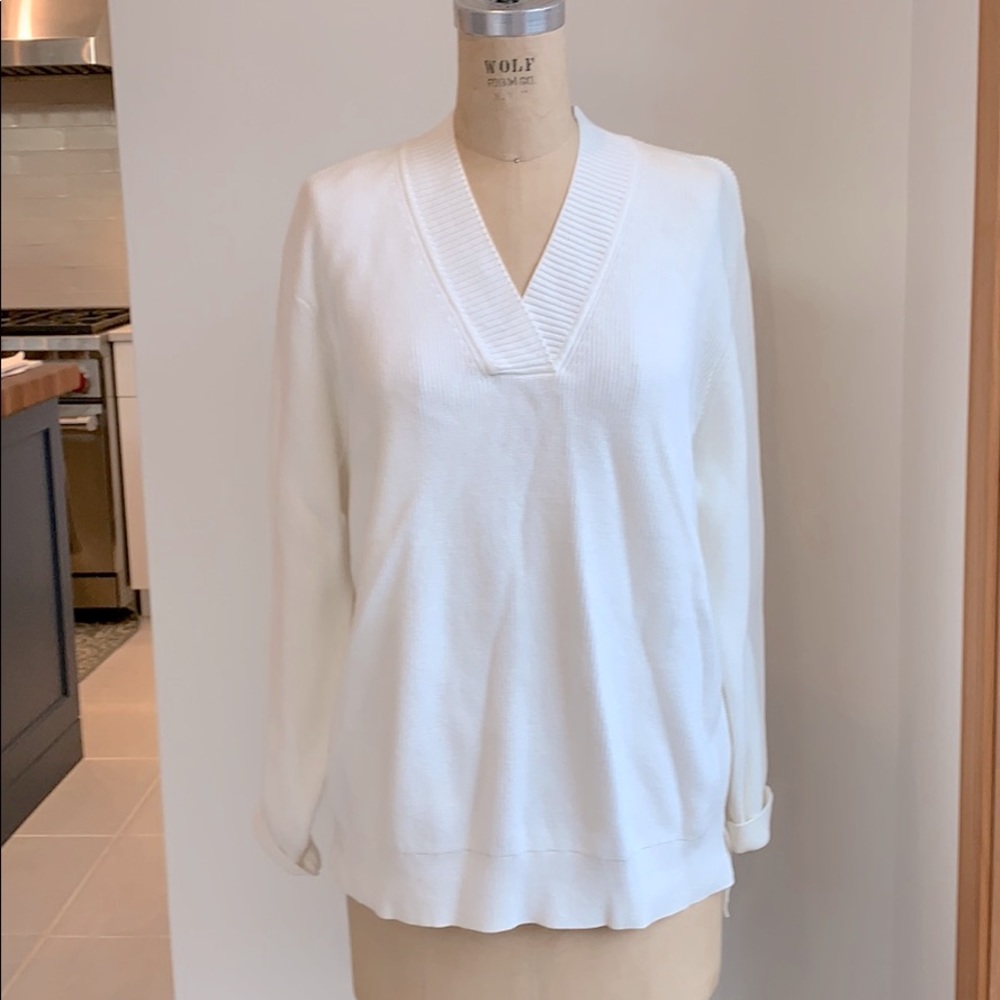 DKNY mercerized cotton long slv v-neck sweater